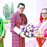 Prime Minister Sheikh Hasina received Bhutanese King Jigme Khesar Namgyel Wangchuck and Queen Jetsun Pema Wangchuck with flower at her office on Monday.