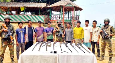 9 KNF members held with firearms at a remote hilly location under Ruma upazila in Bandarban on Tuesday.