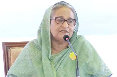 Prime Minister Sheikh Hasina is exchanging views with members of Dariarkul Village Development Society at Tungipara Upazila Awami League office in Gopalganj on Friday.