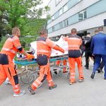 Robert Fico is transported into a hospital in the town of Banska Bystrica after he was wounded in a shooting.