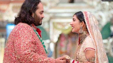 Anant Ambani and his wife Radhika Merchant during the ceremony in Mumbai